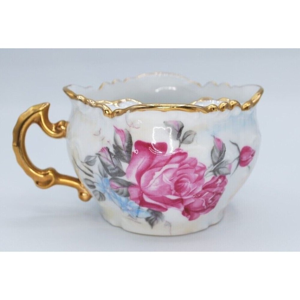 Mustache Teacup Flowers Gold Trim Germany Antique Brandenburg pink floral